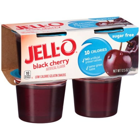 JELL-O Sugar Free Black Cherry Low Calorie Gelatin Snacks, 4 count, 12.