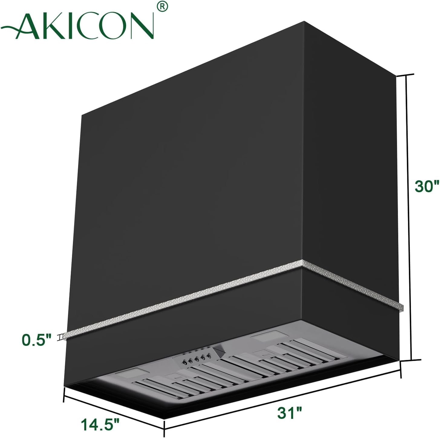 Akicon Range Hood 30 Inch, 600 CFM Stainless Steel Vent Hood with Powerful Range Hood Insert, Modern Square Kitchen Hood with 3 Speed Control, LED Lights, Baffle Filters, Wall Mounted (AK-HS30HA-JBN)