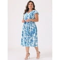 thumbnail image 3 of DARING DIVA Plus Size Floral Ruffle Short Sleeves Tie Back V Neck Dress 1X Blue, 3 of 6