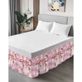 thumbnail image 4 of Pink Floral Print Wrap Around Bed Skirts for Queen Bed 18" Drop,Bed Skirt with Adjustable Elastic Belt Dust Ruffle Bed Valance for Bedroom Hotel Checkered Bow Rose Flower Gingham Bed Frame Cover, 4 of 7