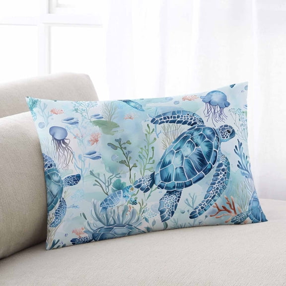 Blue Coastal Turtle Body Pillow Cover, Pillowcase Protectors with Zipper, Breathable Decorative Throw Pillow Case Cover, Summer Beach Coral Nautical Pillow Shams for Couch Sofa 24x36Inch