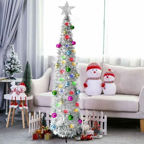 5ft PreLit Pencil Christmas Tree PreDecorated Holiday Accent w/ 50