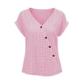 thumbnail image 4 of GUACER Gingham Button-Down Blouse for Women V Neck Asymmetrical Wrap Short Sleeve Tops Casual Loose Plaid Shirts, 4 of 8