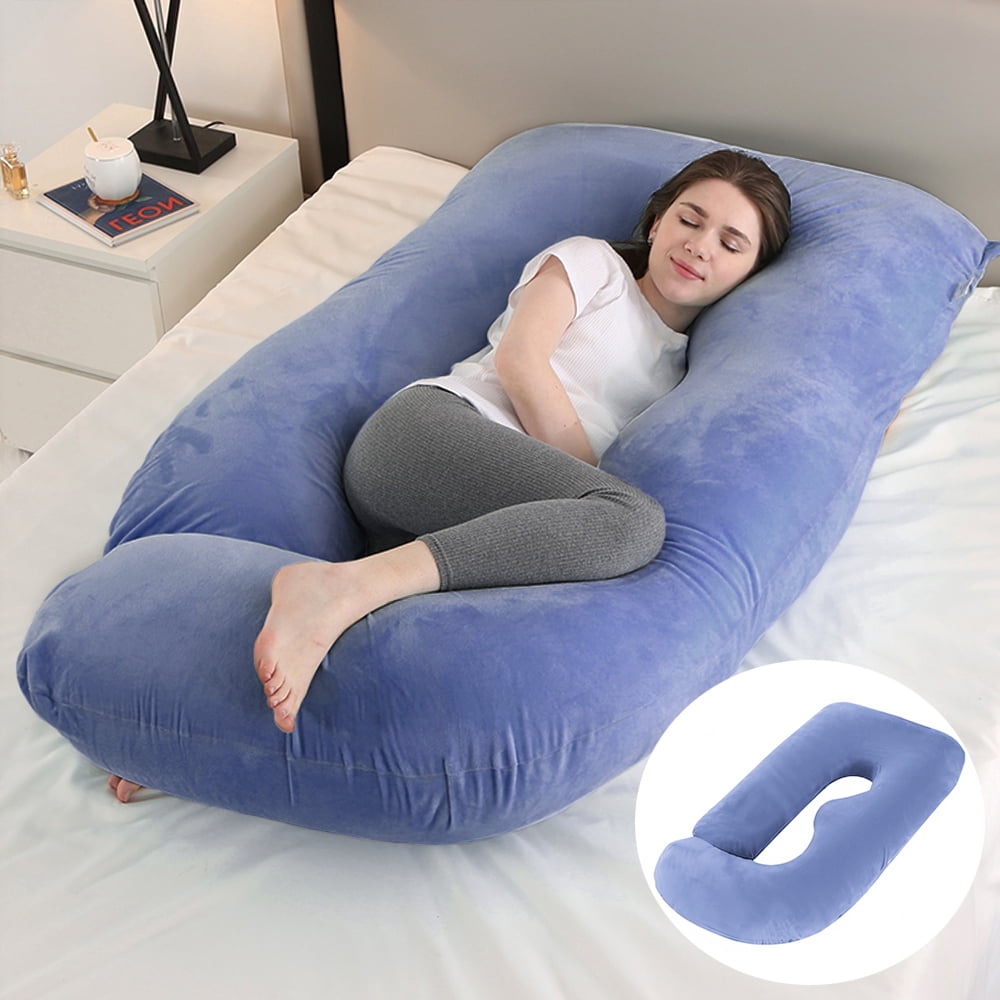 60-inch J-Shaped Pregnancy Pillow, Full Body Maternity Pillow for Side Sleepers, Soft Velvet Removable Washable Cover, Back Hip Leg Support