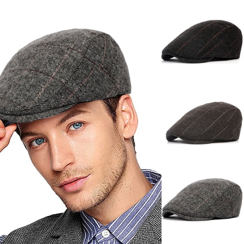 Visland Men Newsboy Cap Fashion Vintage Casual Striped Button Design Soft Skin Friendly Woolen Winter Hand Warm Gatsby Flat Cap Irish Hat For Daily Wear Walmart Com