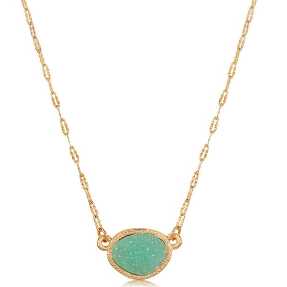 Humble Chic Aqua Druzy Delicate Necklace - Gold Dainty Chain Simple Pendant