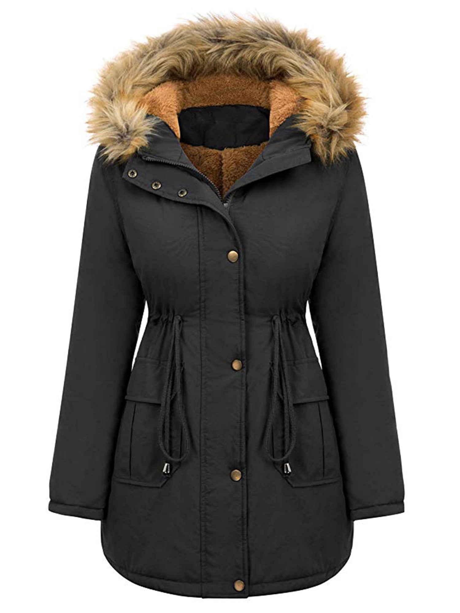 Hooded Thicken Parka Trench Coat for Women Winter Faux Fur Fleece Lined ...