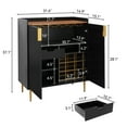 thumbnail image 3 of HLR 32"W Wine Bar Cabinet with 2 Door Fluted Texture, Modern Coffee Cabinet with Rack&Glass Holder, Black., 3 of 9
