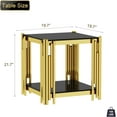 thumbnail image 2 of Black Glass End Table Modern Living Room Table Sofa Side Table 1 Pcs, Luxury Gold Stainless Steel Metal Leg Square Tempered Glass Small Corner Tables (Black, End Table 1pcs), 2 of 7