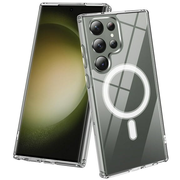 Crystal Clear Transparent Hybrid Case with MagSafe Magnetic Ring for Samsung Galaxy S23 Ultra