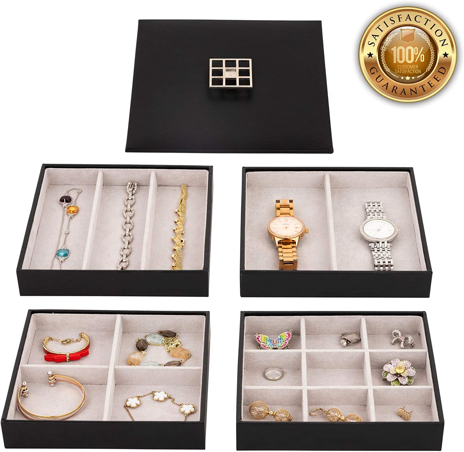 Stock Your Home Stock Your Home Stacking Jewelry Trays S 4 With Lid Black Walmart Com Walmart Com
