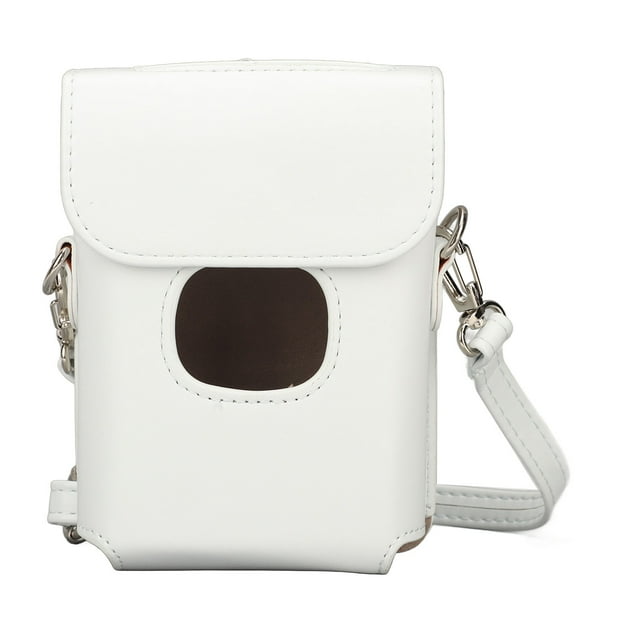 Funda protectora portátil para cámara instantánea con correa para el hombro, de piel sintética de color puro, para Instax Mini Link 2, color blanco
