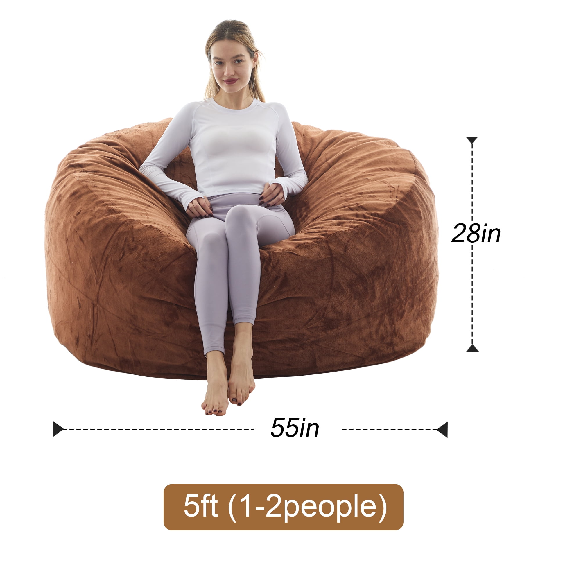 LaoGeoRon 5ft Dorm Room Chairs with Filler for Adults,High Rebound Memory Foam Bean Bag Couch,Removable and Washable Flannel Cover