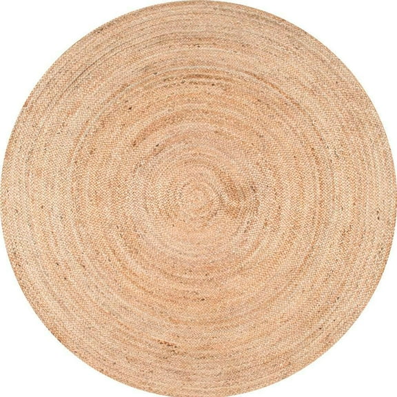 Rigo Chunky Loop Natural Jute Tan 6 ft. Farmhouse Round Living Room/Bedroom/Dining Room Area Rug