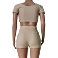 thumbnail image 5 of Daqian Womens Plus Size Shorts Clearance Fashion Women Sexy Solid Color Sportswear Suit 2PC Tracksuit Short Sleeve Sets Plus Size Shorts for Women Beige 8(L), 5 of 6