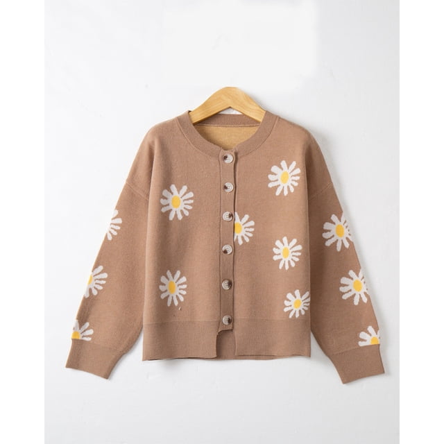 REDHOTYPE New Ladies Printed Sweater Small Autumn Chrysanthemum Embroidered Knit Long Sleeve Button Cardigan Jacket
