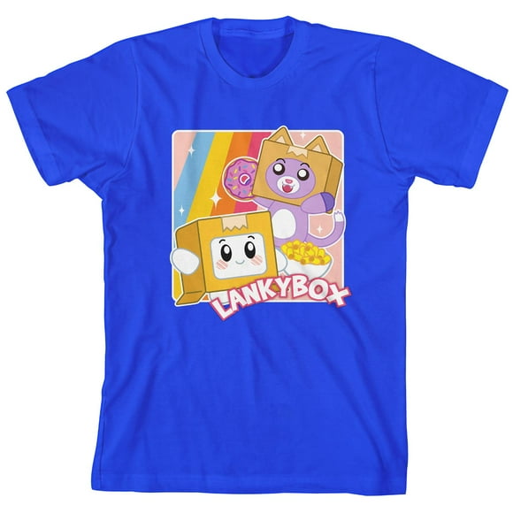 LankyBox Boxy & Foxy avec Nourriture T-Shirt Bleu pour Enfants