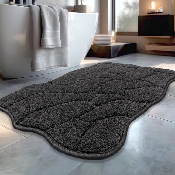 Bsicpro Bath Mat,Non Slip,Soft Absorbent,3D Textured Decorative Bathroom Floor Mat,Machine Washable,59"x24" Dark Gray