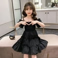 thumbnail image 4 of Aayomet Dresses For Girls Girls Children Ruched Kids Dresses Solid Princess Baby Strap Off Shoulder Girls Dress&Skirt,Black 6-7 Years, 4 of 5