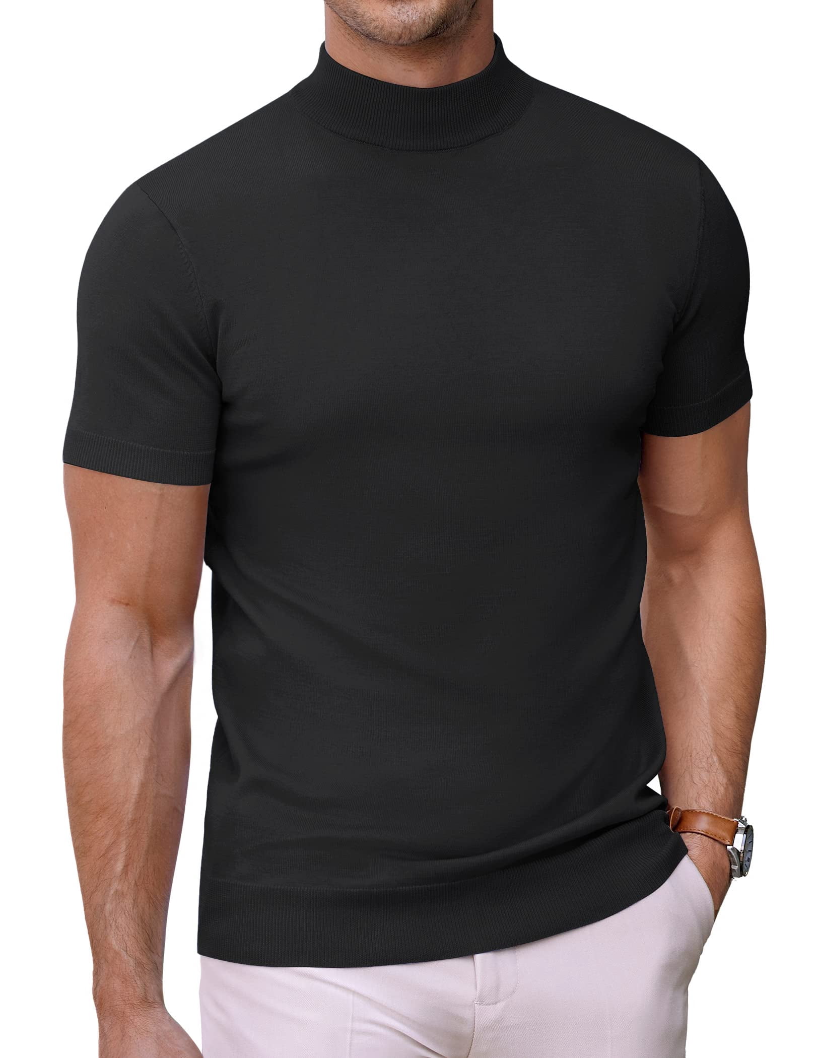 Suéter Ajustado Invierno Jersey De Cuello Alto Acanalado Para Hombre - Manga Larga, Ajustado, Color Rojo Vino Jersey Ajustado Punto