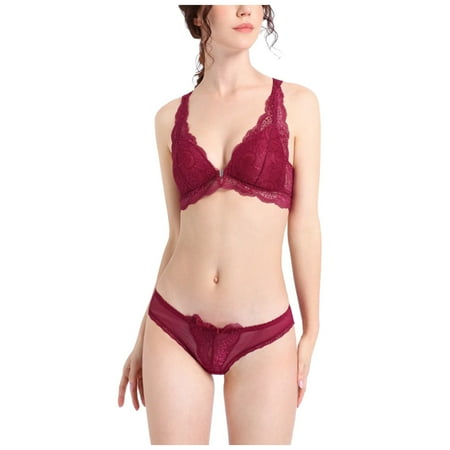 IROINNID Women s Sexy Lingerie V-Neck At Hip And Sexy Lace Cup Beauty Back Buckle No Steel Ring Comfortable Bra Set Hipster Underwear
