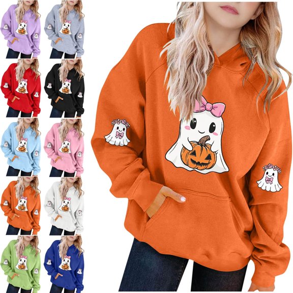 Piuwrlz Girls Hood Halloween Sweatshirts Kids Pattern Hat Hoodies Long Sleeve Pullover Blue Size 11 Years