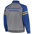thumbnail image 3 of Men's Fanatics Royal/Heather Gray Golden State Warriors Big & Tall Pieced Stripe Raglan Full-Zip Track Jacket, 3 of 3