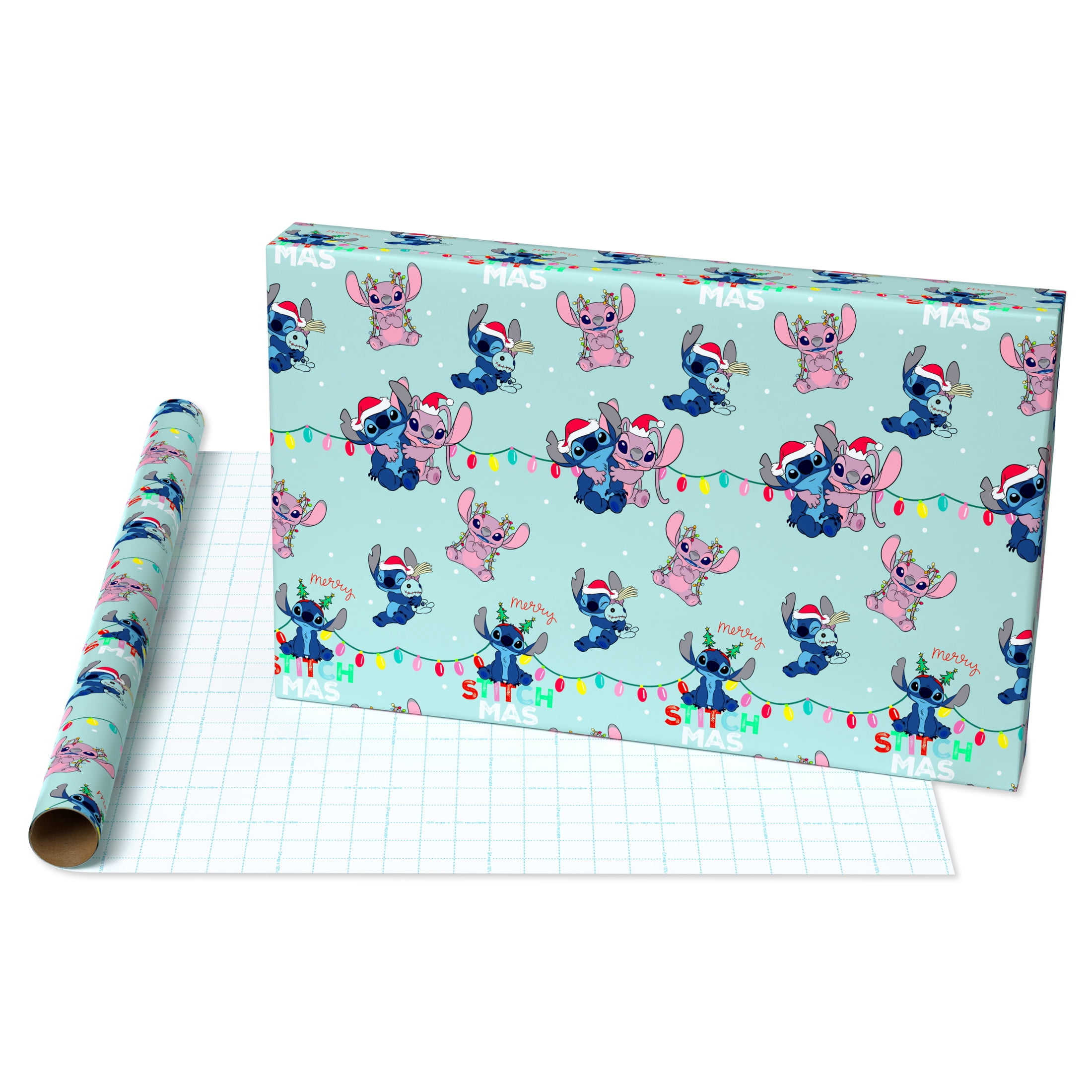 Plus Mark 40 in. Lilo and Stitch Light Blue Christmas Wrapping Paper with Cutlines (60 Sq. ft., 1-Roll)