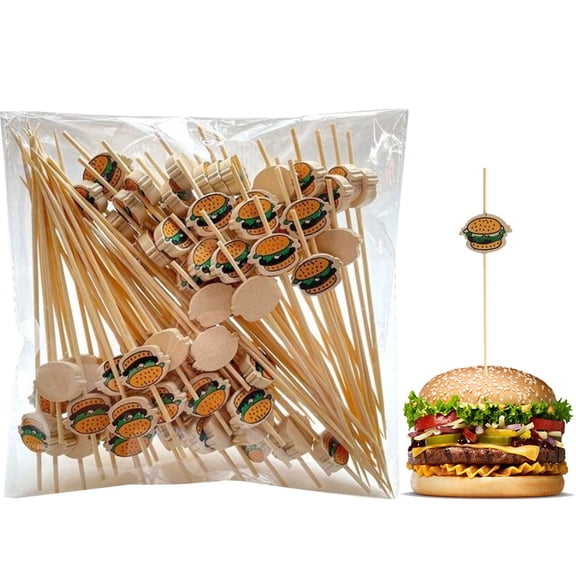100pcs Hamburger Garnish Bamboo Stick Disposable Fruit Stick Snack Skewers Party Buffet Bamboo Food Picks Sandwich Decor