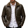 thumbnail image 3 of Atkumj Mens Bomber Jacket Fashion Turn Down Collar Zip Up Outdoor Faux Leather Jacket Casual Solid Color Fleece Lined Warm Jackets for Men XL, 3 of 10
