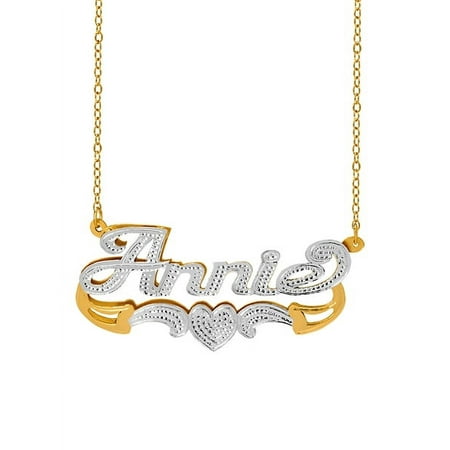 Personalized Name Necklace with Beading and Rhodium on Name, Heart and Tail