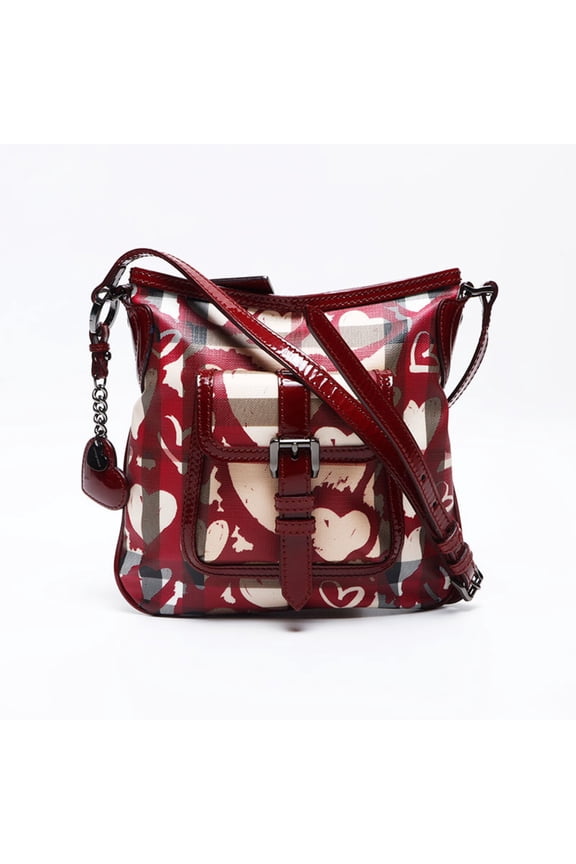 Pre-Owned Burberry Nova Check Heart Enamel Shoulder Bag, Beige and Red, WS12805