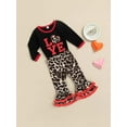 thumbnail image 3 of Biekopu Toddler Girl Valentine’s Day Outfits, Long Sleeve Love Letter Print T-Shirt + Leopard Flare Pants Set, 3 of 9