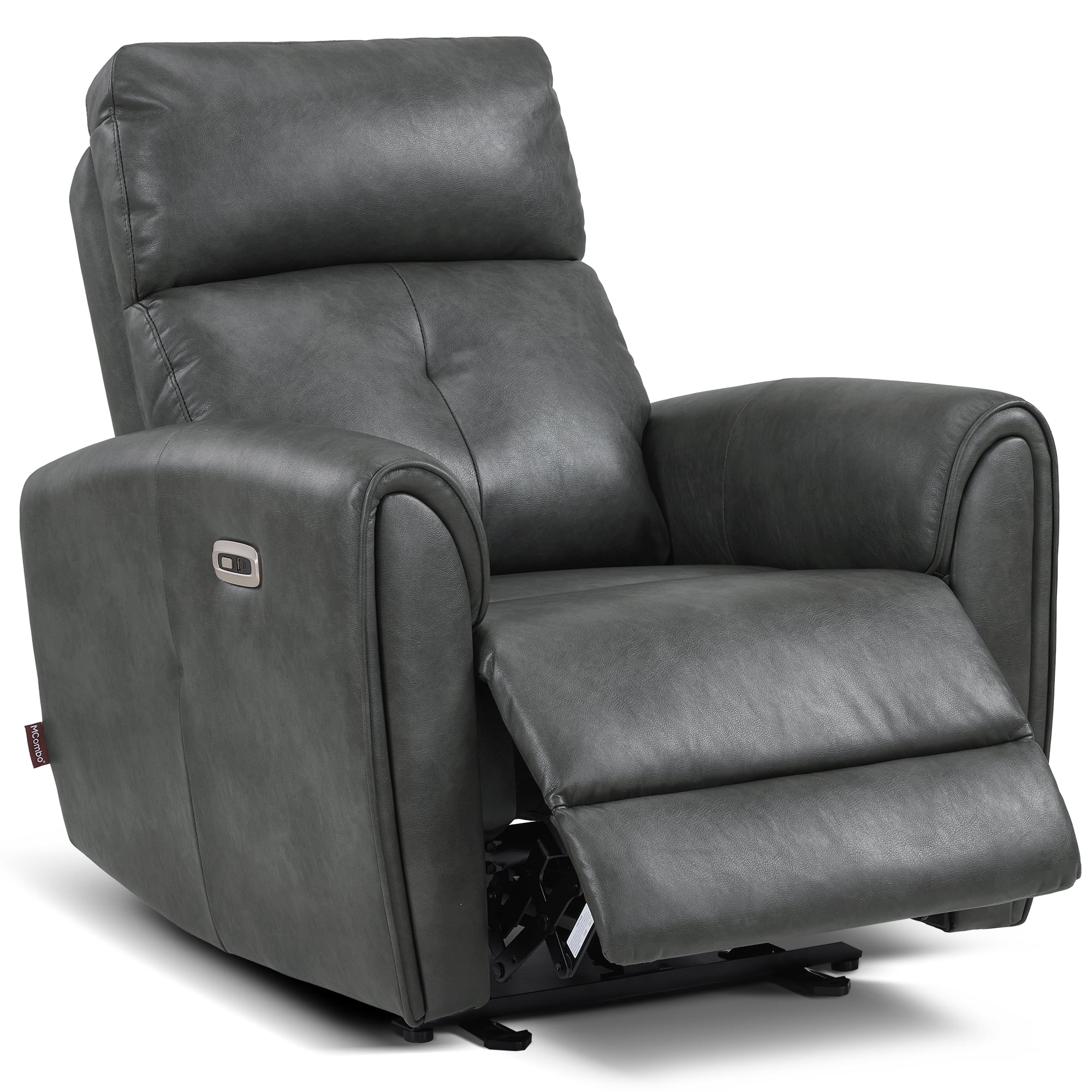 MCombo Zero Wall Hugger Power Recliner Chair for Small Spaces, FSC Certified, Faux Leather, Dark Grey