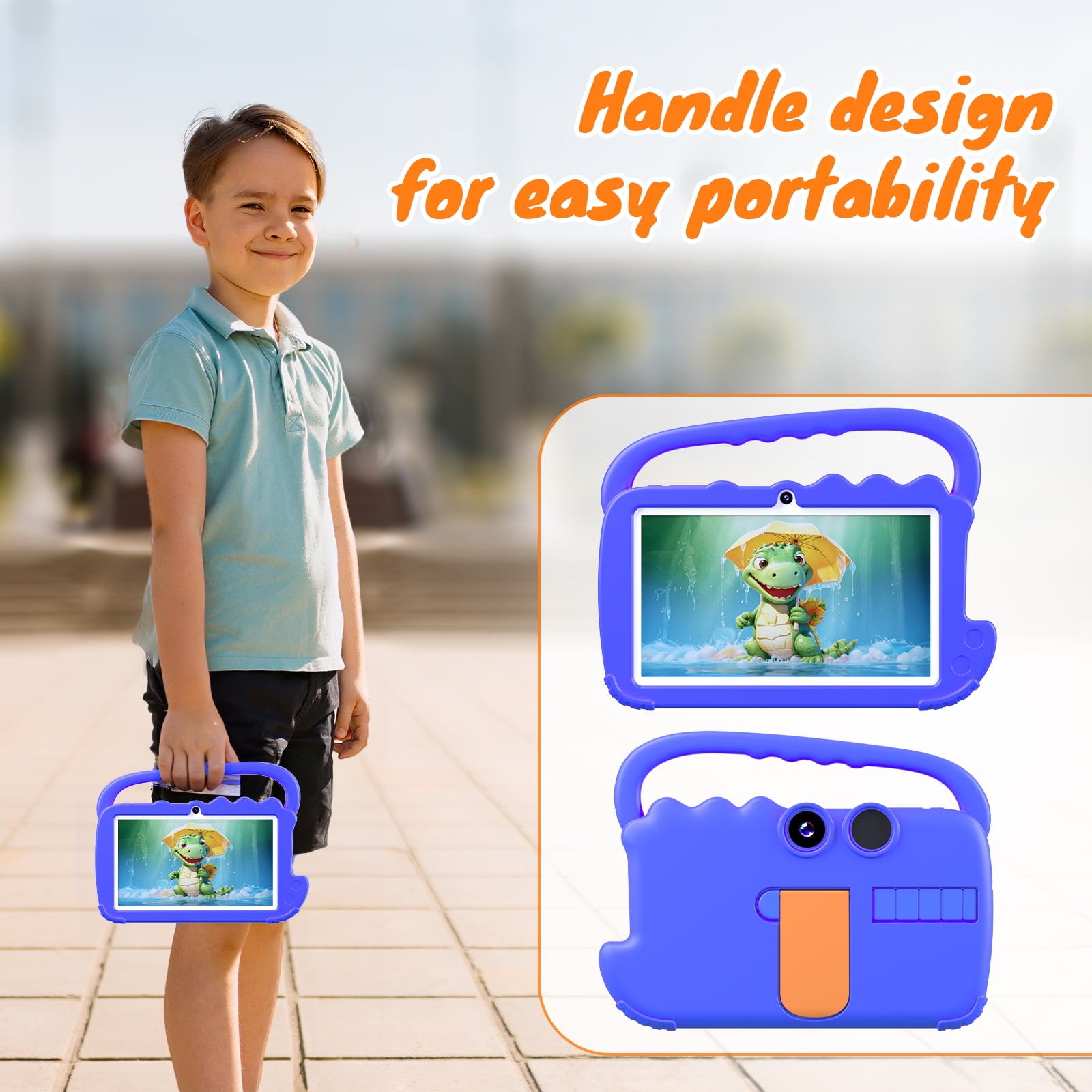Kids Tablet 7 inch Android 12 Tablet for Kids, 4GB RAM 32GB ROM Quad Core Toddler Tablet with Shockproof Case, Parental Control, WiFi, BT, 3000mAh Battery, Dual Camera, Educational, Games, Blue