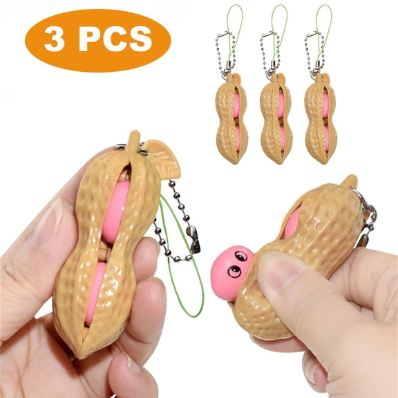 Squeeze Toys for Relaxation, Clicker Squeeze Toys, Silicone Sensory Squeeze, 1.6X3 in Peanut Design, Small Squeeze Toys, Metal Chain Bag Charms, Desk Toys for Office for Adults,