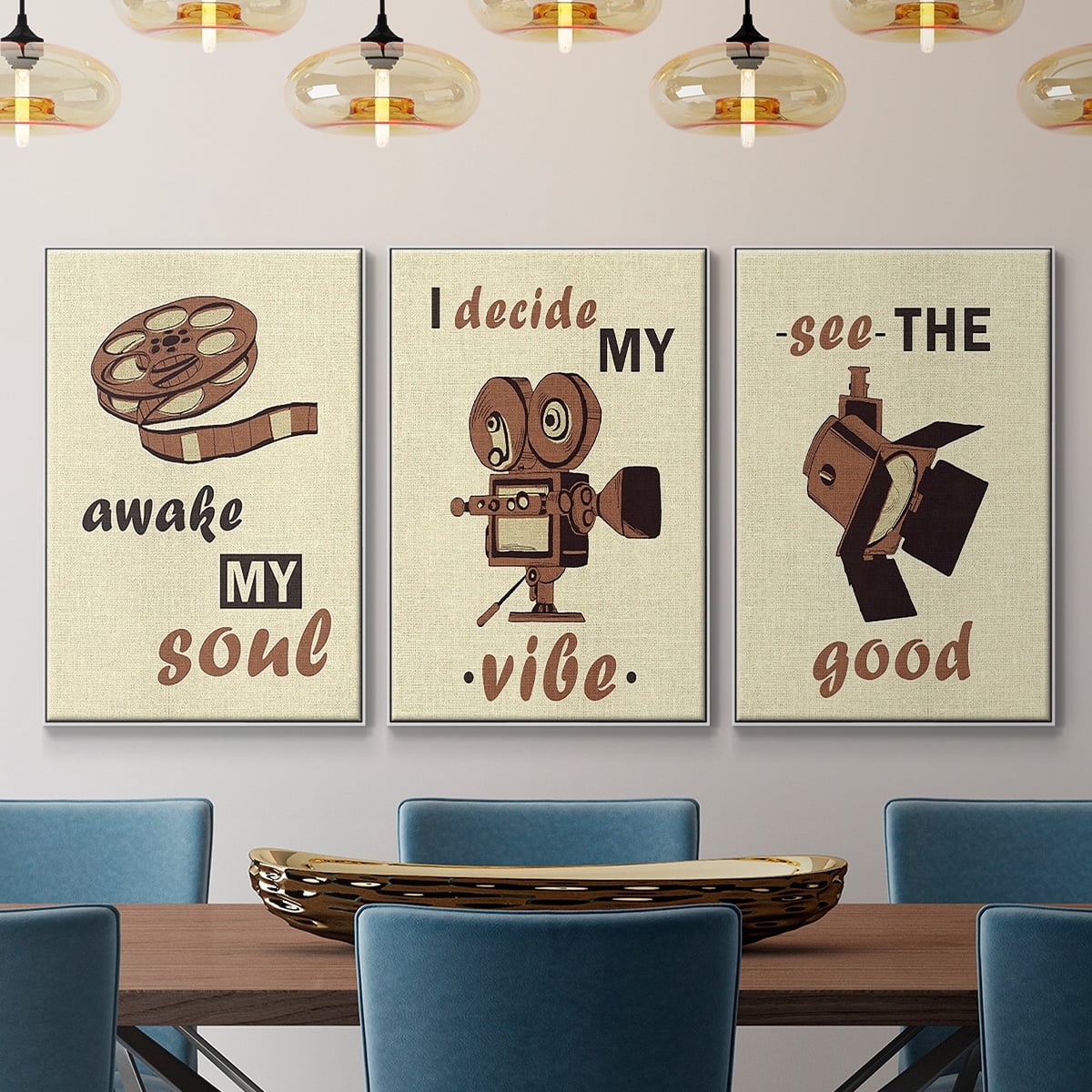 Movie Time I - Framed Premium Gallery Wrapped Canvas L Frame 3 Piece Set - Ready to Hang