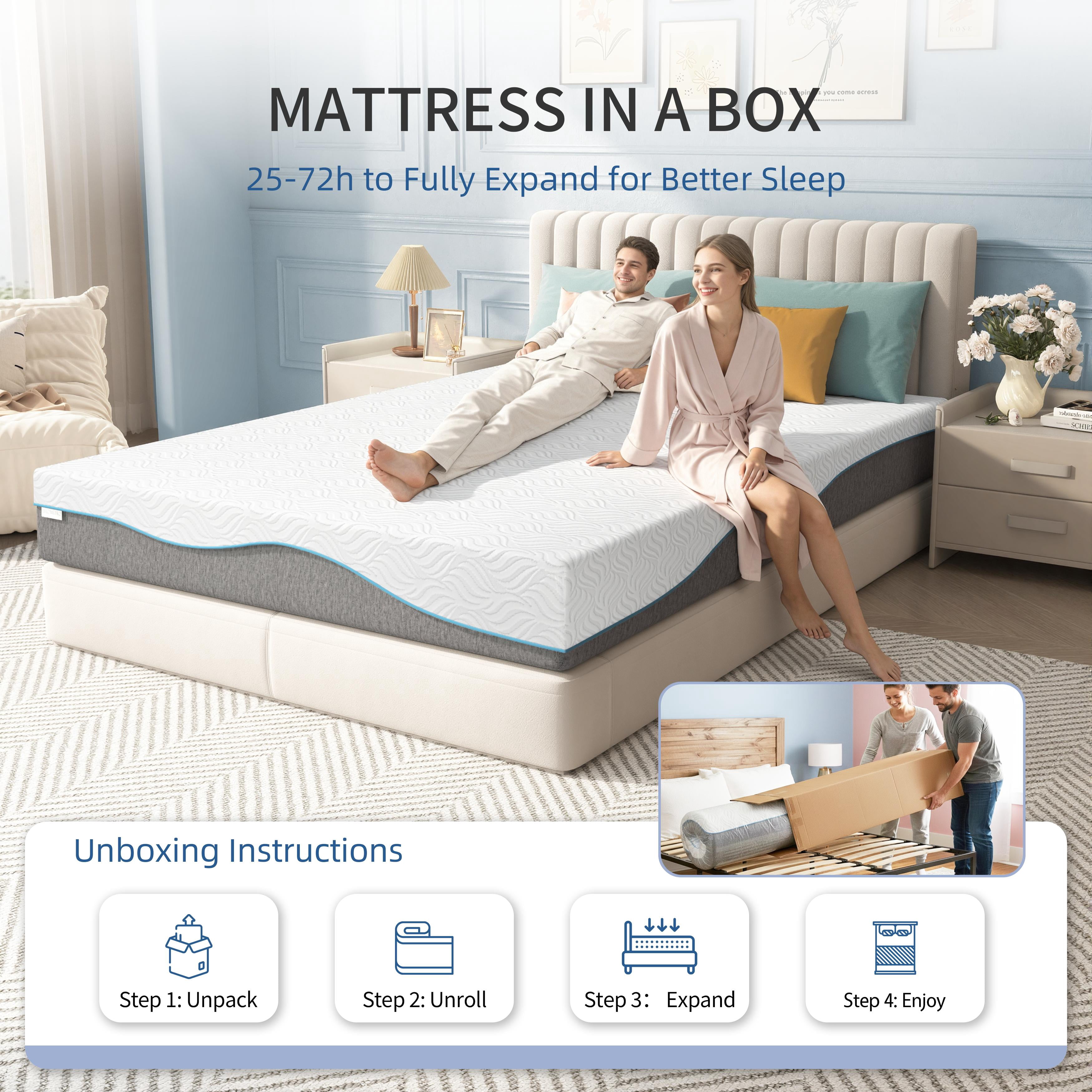 8in Full Mattress in a Box, Legahome 8in Memory Foam Mattress Full Size, Cooling Gel Mattress with Edge Support & Pressure Relief, Motion Isolation, CertiPUR-US for Bedroom, White & Gray