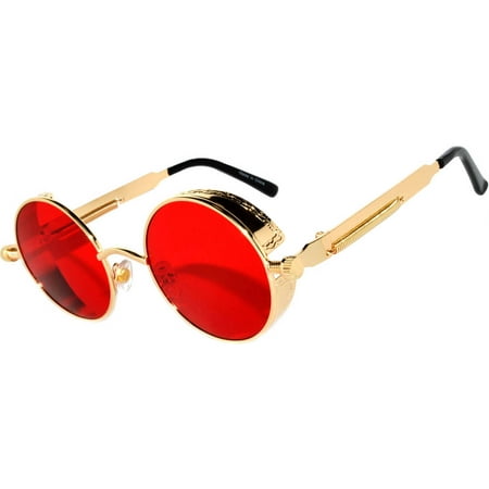 Steampunk Retro Gothic Vintage Gold Metal Round Circle Frame Sunglasses Red Sea