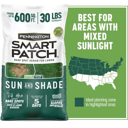 Pennington Smart Patch Sun and Shade Grass Seed Mix, for Sun to Partial Shade, 30 lb.