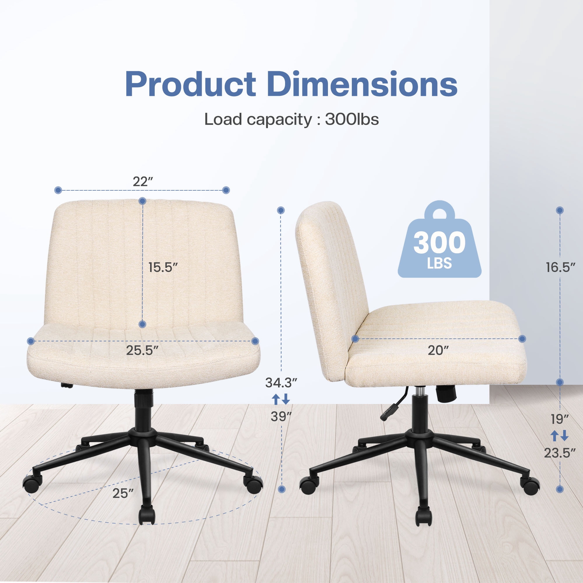 Celtoss Criss Cross Home Office Chair, Armless Swivel Task Computer Chair No Wheels, in Fabric, Vanity Style, Beige