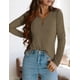 thumbnail image 3 of Remera PRETTYGARDEN Mujer Cuello en V Manga Larga Tejido Waffle Verde Militar Talle S, 3 of 5