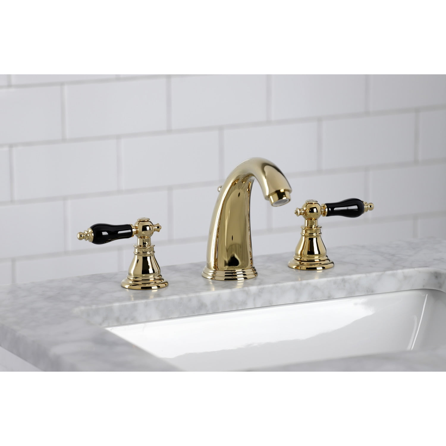 Kingston Brass KB982AKL Duchess Widespread Bathroom Faucet with Plastic Pop-Up, Polished Brass