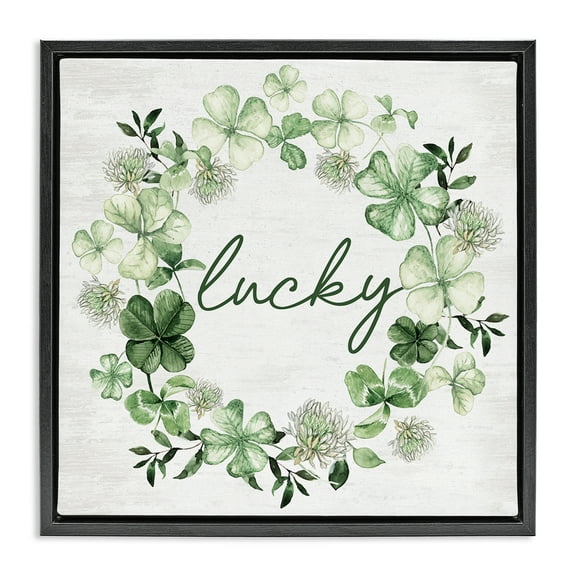 Stupell Industries Lucky Clover Wreath Botanical & Floral Painting Black Floater Framed Canvas Art Print Wall Art, 18 x 18