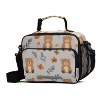 FORMRS Student Lunch Bag Insulated Reusable Cooler Box with Zipper Pockets, Brown Cartoon Bears