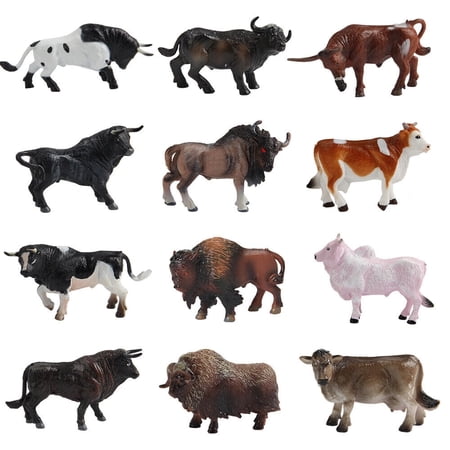 12pc Bull Figures Texas Longhorn Cow Action Figures Multi-color Farm Animal Toys,Cattle PVC Toy Animal Model Figure Kids Gift,Desk Car Decoration