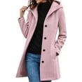 thumbnail image 2 of Women's Hooded Mid Length Jacket Button Up with Pockets Long Sleeve Casual Coat, 2 of 6