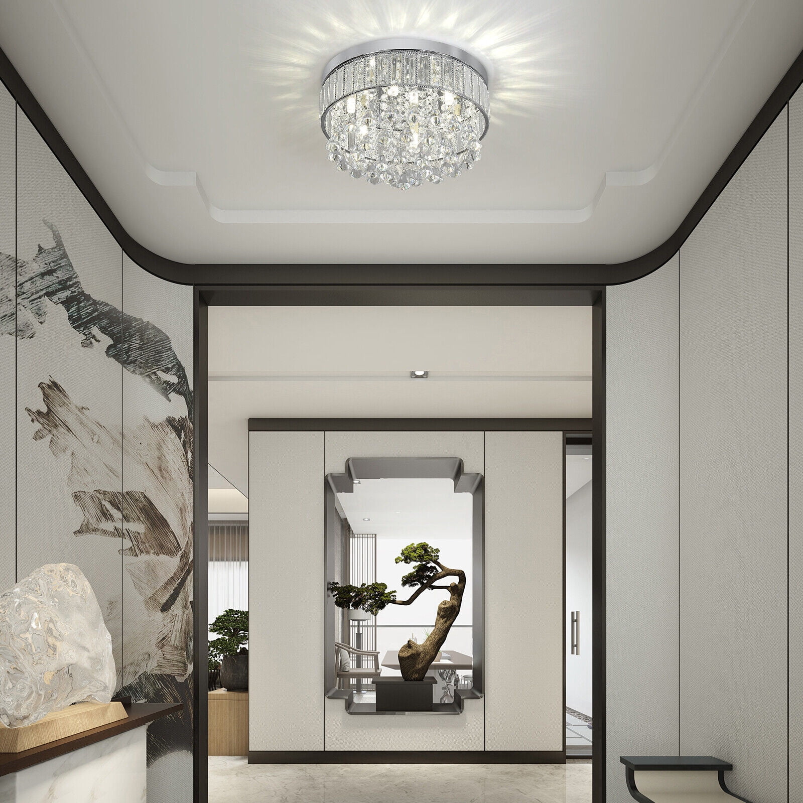 Round Ceiling Light, Modern Ceiling Mounted Lamp 13.77*9.45in for Indoor