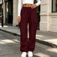 thumbnail image 2 of Axiiglly Cargo Pants for Women, Casual Drawstring Elastic Waist Wine Work Pants with Multi Pockets, Baggy Stretchy Straight Leg Hiking Streetwear, XXS-2XL, 2 of 9