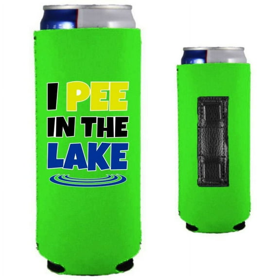 I Pee In The Lake Magnetic Slim Can Coolie (Bright Green)
